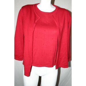 Casual Corner Womens Annex Red Knit Twin Set Cardigan Beaded Embroidery Medium
